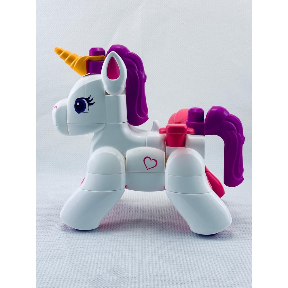Mega Bloks First Builders Unicorn Rolling Toy White Purple Pink Heart 11 Inch